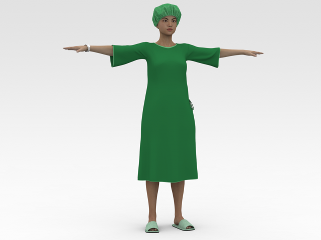 Female Patient with Green Gown 3D 模型 .c4d .max .obj .3ds .fbx .stl .blend 