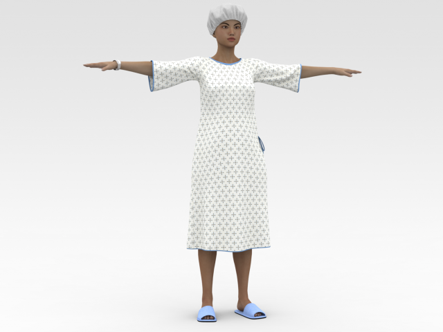 Female Patient with White Gown 3D Модель .c4d .max .obj .3ds .fbx .stl .blend 