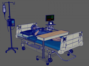 Patient in Bed - Blue gown Model 3D