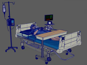 Patient in Bed - Blue gown 3D Model