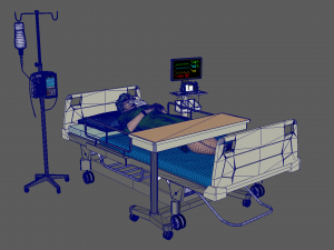 Patient in Bed - Green Gown Modèle 3D