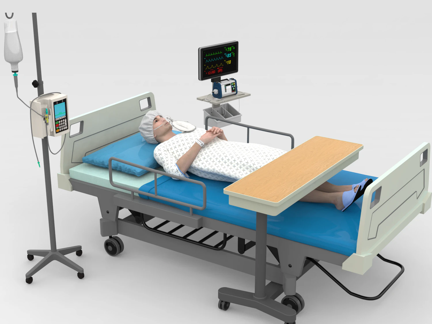Patient in Bed - White Gown 3D Model .c4d .max .obj .3ds .fbx .stl .blend 