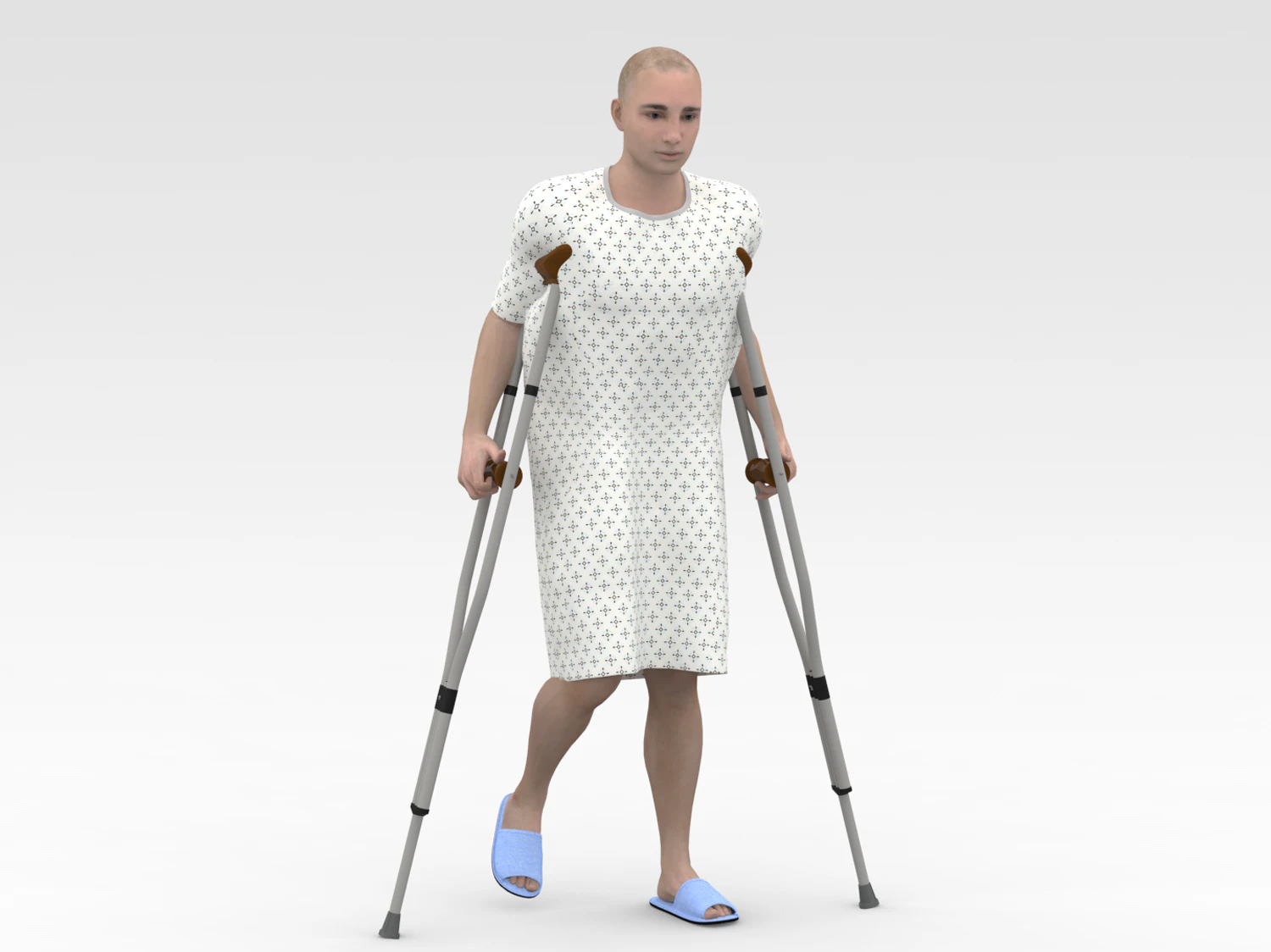 Patient with Crutches 3D Model .c4d .max .obj .3ds .fbx .stl .blend 