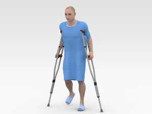 Koltuk değneği olan hasta 3D Model