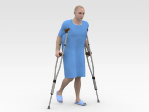 Koltuk değneği olan hasta 3D Model