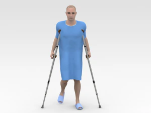 Koltuk değneği olan hasta 3D Model