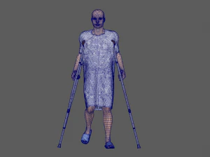 Koltuk değneği olan hasta 3D Model