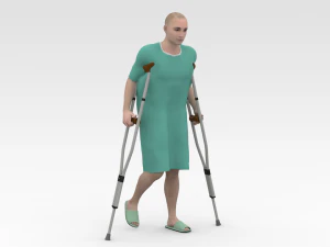 Paciente com muletas Modelo 3D