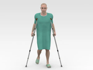 Paciente com muletas Modelo 3D