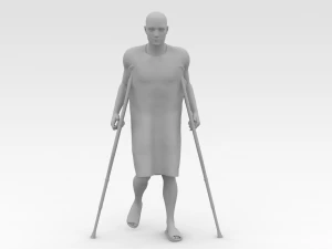 Paciente com muletas Modelo 3D