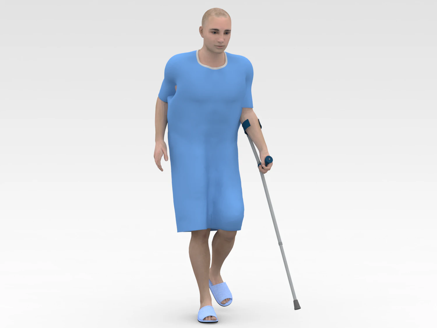 Patient with Forearm crutch 3D Model .c4d .max .obj .3ds .fbx .stl .blend