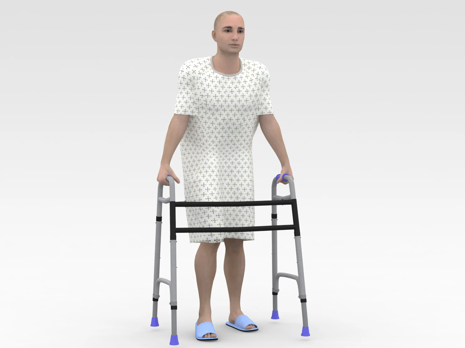 Patient with Walker 3D Model .c4d .max .obj .3ds .fbx .stl .blend