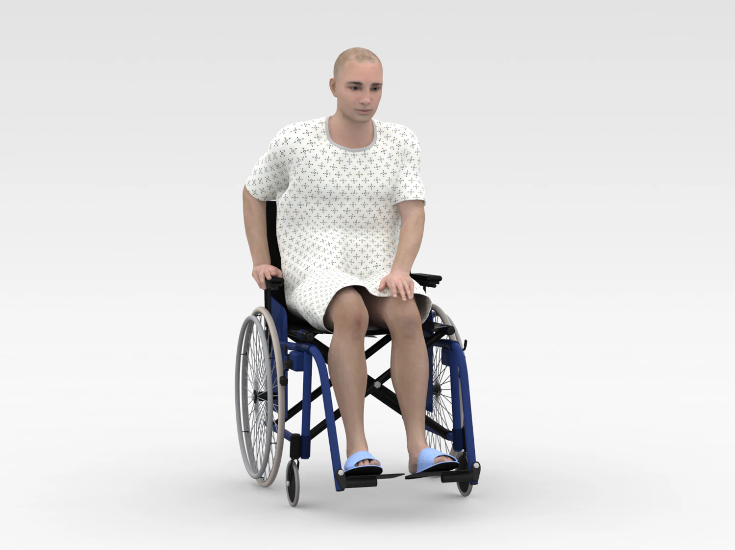 Patient with Wheel Chair 3D Model .c4d .max .obj .3ds .fbx .stl .blend 