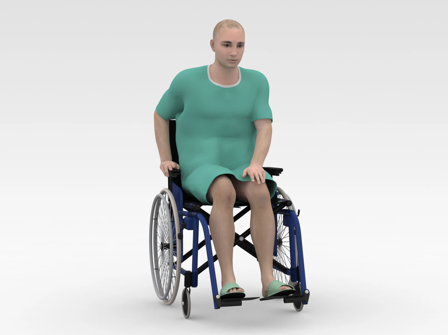 Patient with Wheel Chair 3D Model .c4d .max .obj .3ds .fbx .stl .blend 