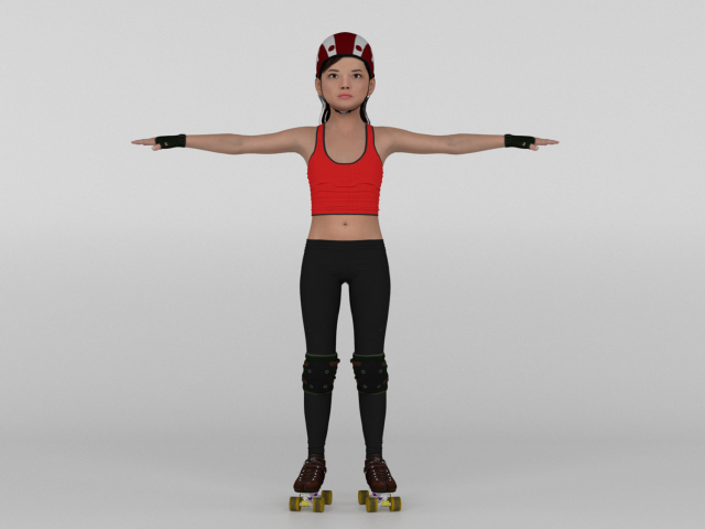 Roller Skater Girl 3D Model .c4d .max .obj .3ds .fbx .stl .blend 