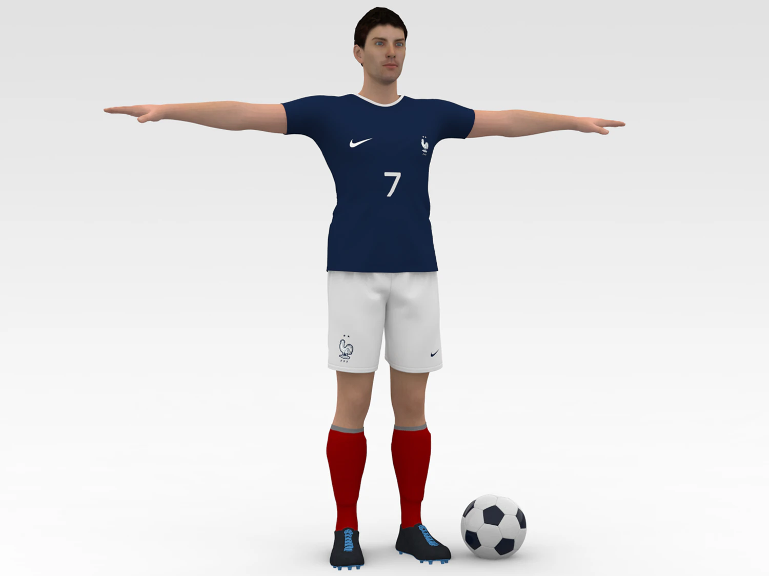 Soccer Player France 3D Model .c4d .max .obj .3ds .fbx .stl .blend 