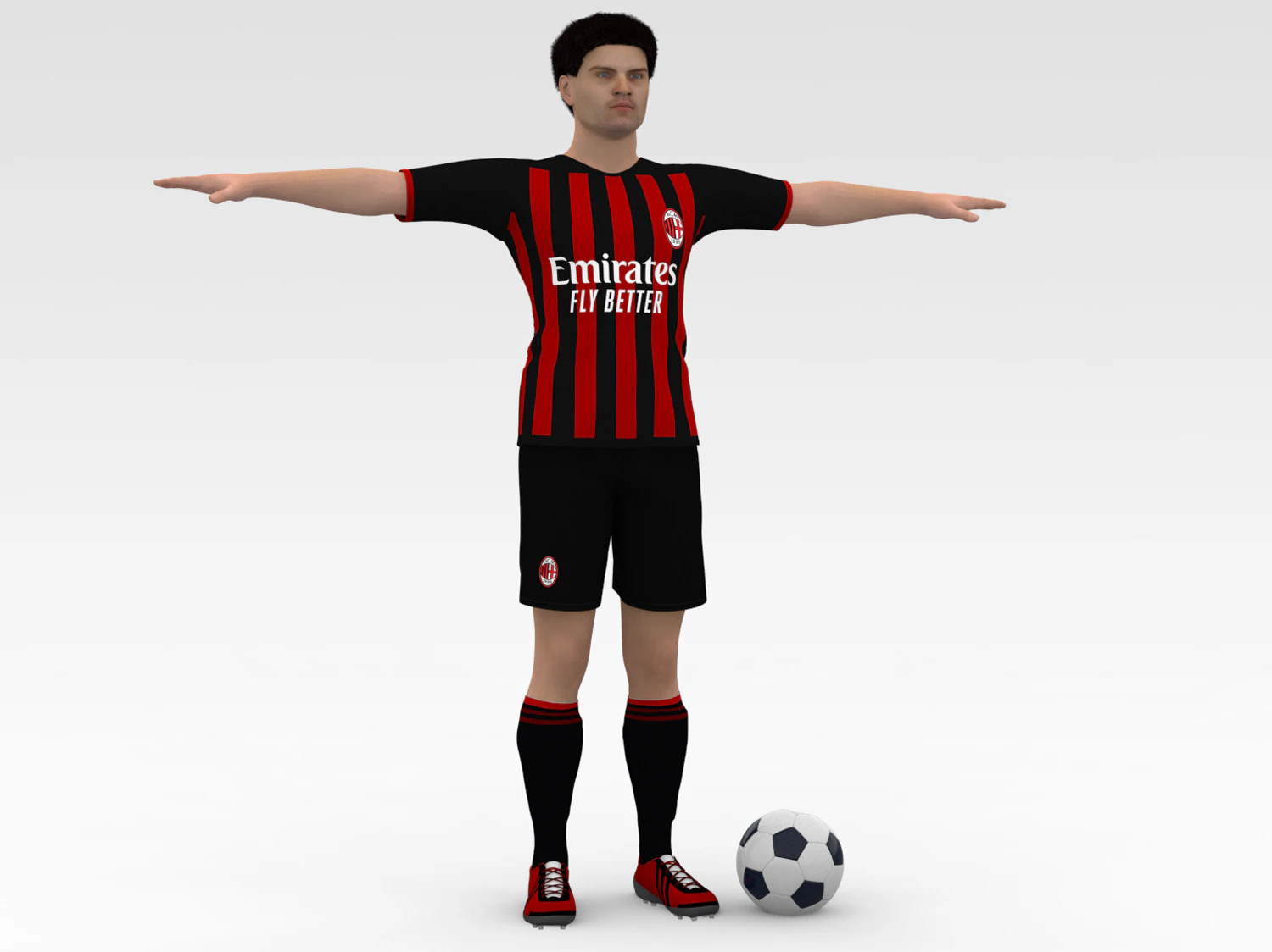 Soccer Player Milan 3D Model .c4d .max .obj .3ds .fbx .stl .blend 