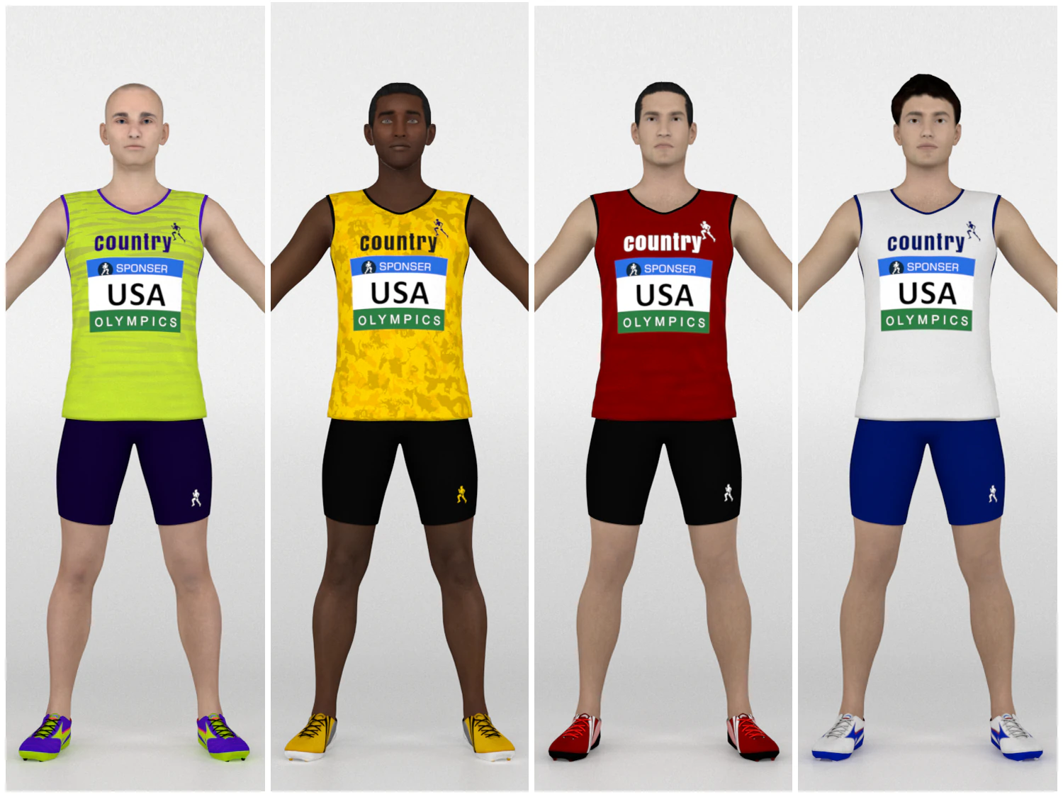 Runners 4 in 1 3D Model .c4d .max .obj .3ds .fbx .stl .blend 