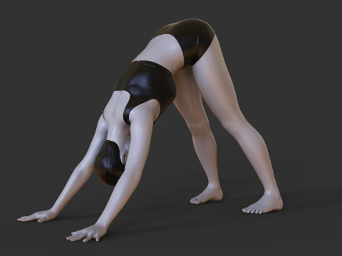 Pose de yoga - Pose du chien couch&eacute; - Adho Mukha Svanasana Modèles 3D en vedette