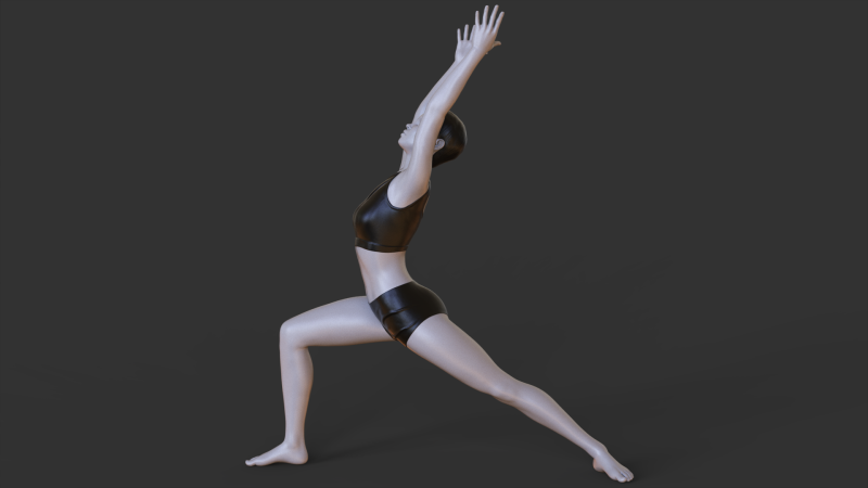Yoga Pose - Warrior 1 - Virabhadrasana 3D 프린트 모델 .c4d .max .obj .3ds .fbx .stl .blend