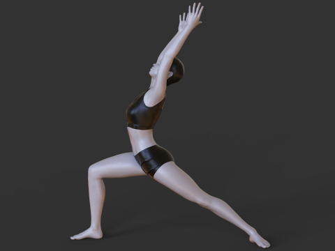 Yoga Pose - Warrior 1 - Virabhadrasana Modèles 3D en vedette