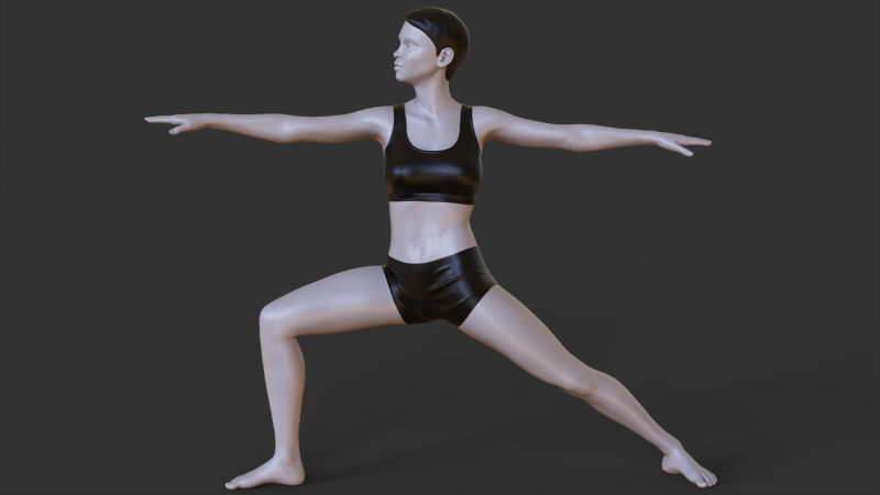 Yoga Pose - Warrior 2 - Virabhadrasana 3D Print Model .c4d .max .obj .3ds .fbx .stl .blend 