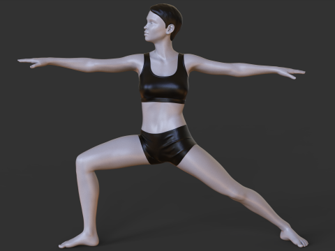 Yoga Pose - Warrior 2 - Virabhadrasana Modèles 3D en vedette