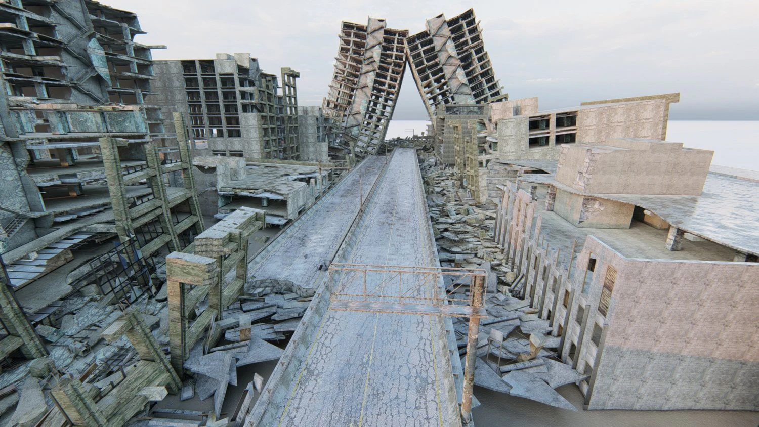 Ruined City Destroyed Cityscape 3D Model .c4d .max .obj .3ds .fbx .stl .blend 
