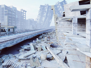 Ruined City Destroyed Cityscape Model 3D