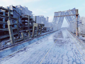 Ruined City Destroyed Cityscape 3D Model