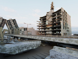 Ruined City Destroyed Cityscape Model 3D