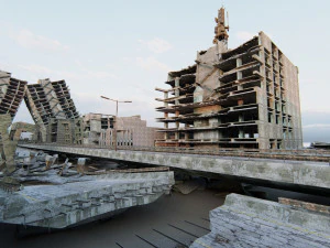 Ruined City Destroyed Cityscape 3D Model