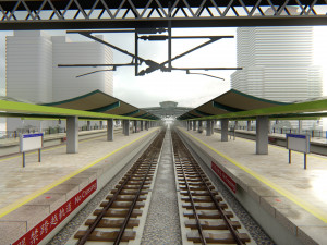 Modern Elevated Metro Station Detailed Train Station Modèle 3D