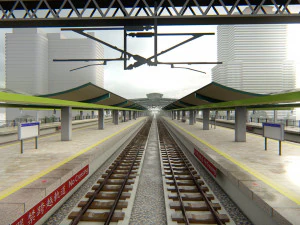 Modern Elevated Metro Station Detailed Train Station 3D Model