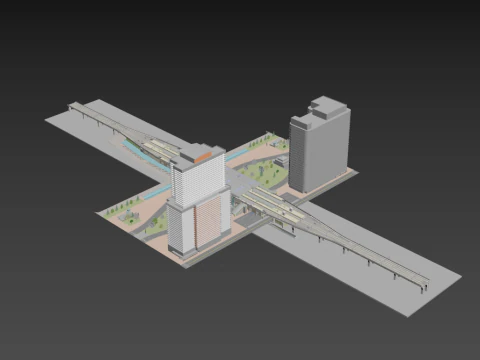 Modern Elevated Metro Station Detailed Train Station 3D Model