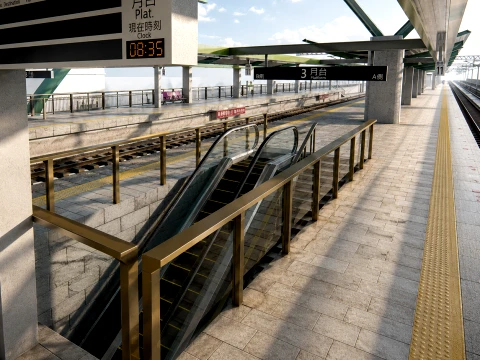Modern Y&uuml;kseltilmiş Metro İstasyonu Detaylı Tren İstasyonu 3D Model