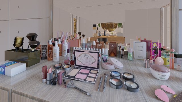Makeup Desk Modello 3D .c4d .max .obj .3ds .fbx .stl .blend