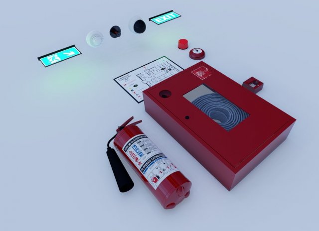 Fire System Components 3D Модель .c4d .max .obj .3ds .fbx .stl .blend 