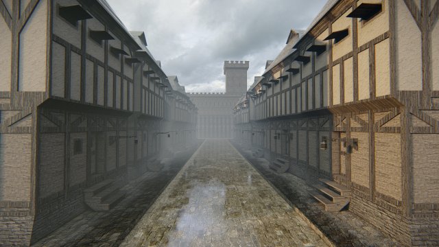 Old German Street 3D Model .c4d .max .obj .3ds .fbx .stl .blend 