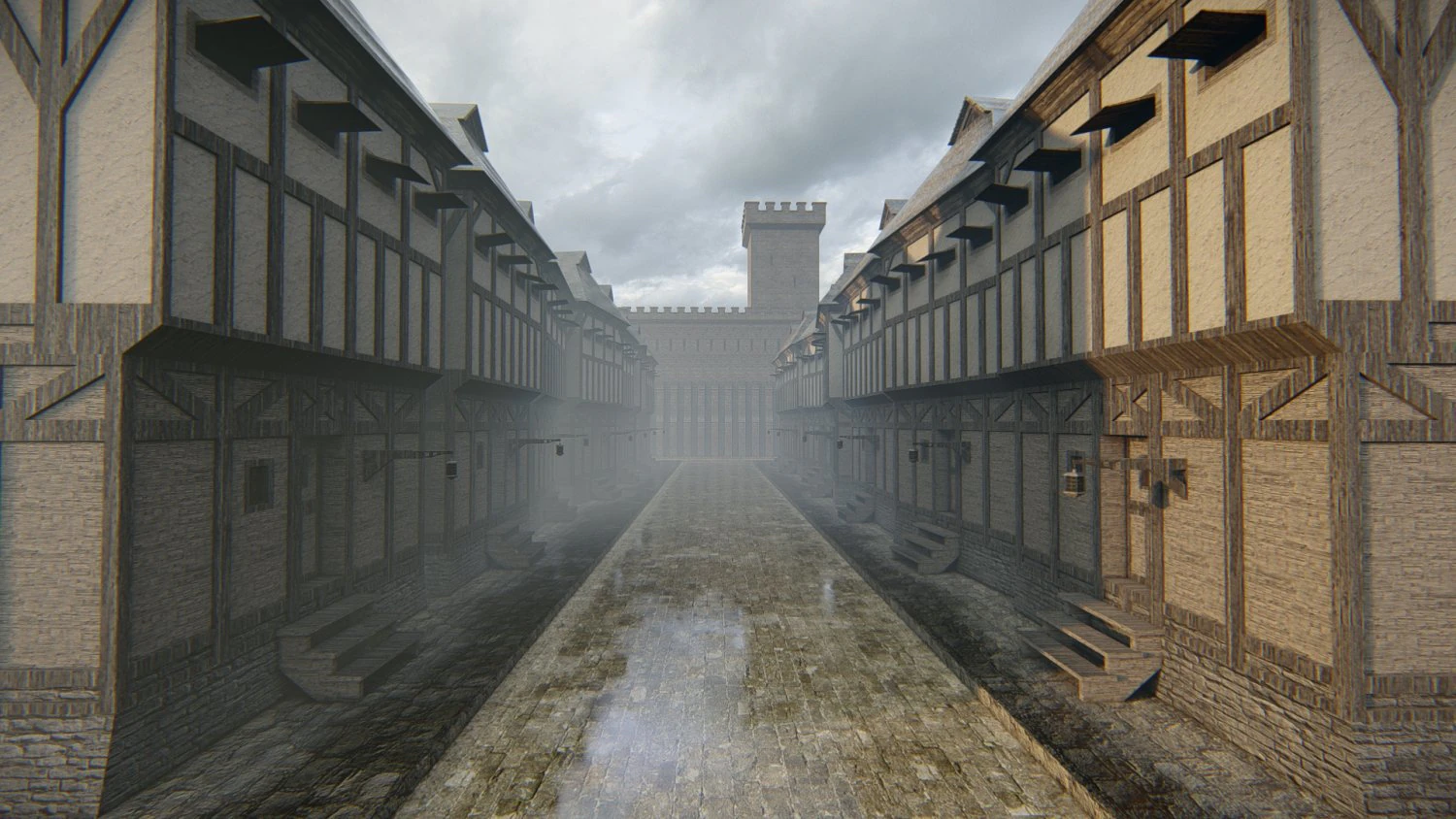 Old German Street 3D Model .c4d .max .obj .3ds .fbx .stl .blend 