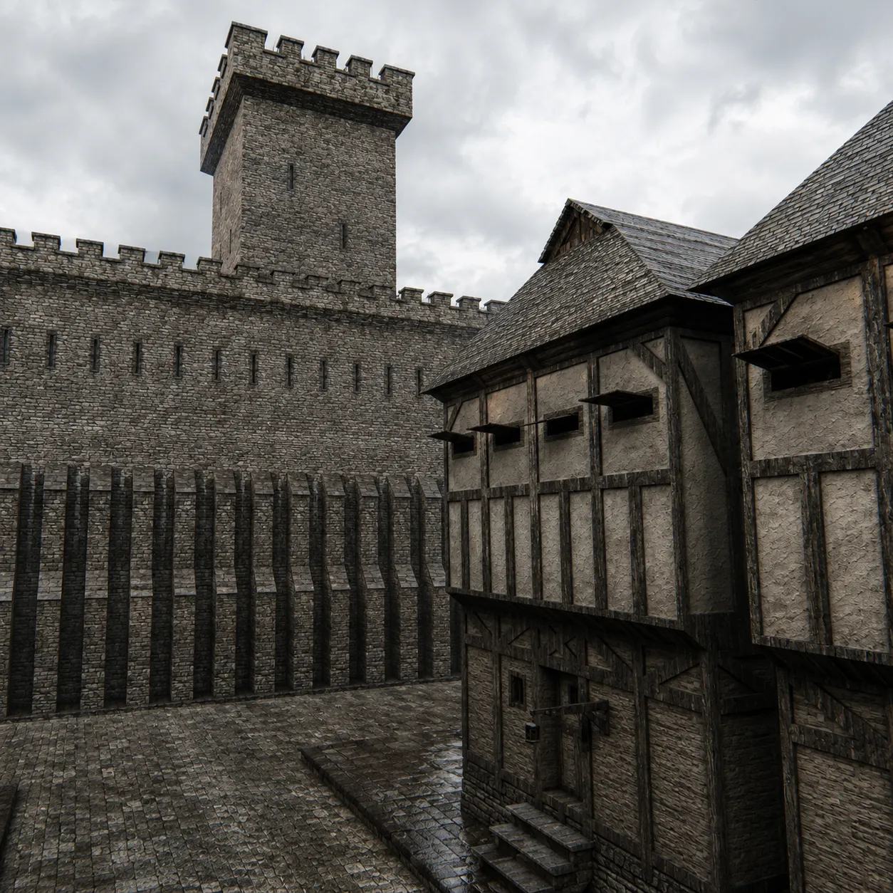 Old German Street 3D Model .c4d .max .obj .3ds .fbx .stl .blend 