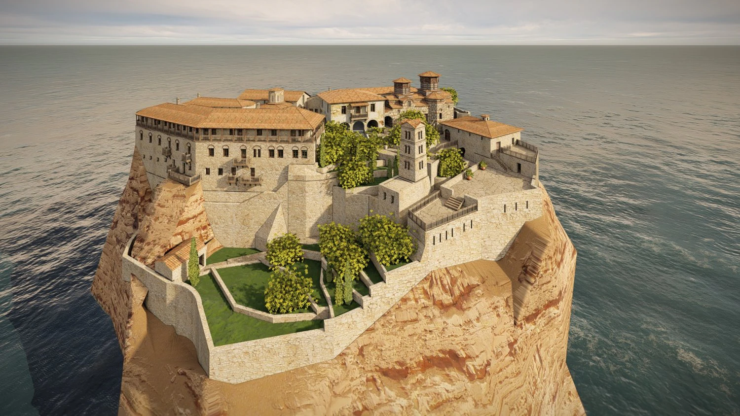 Island citadel 3D Model .c4d .max .obj .3ds .fbx .stl .blend