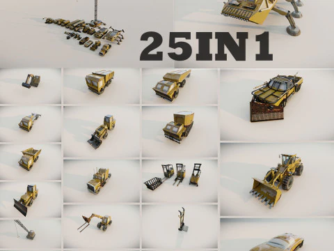 Ciężki sprzęt maszyn budowlanych Przemysłowy 25 w 1 Model 3D