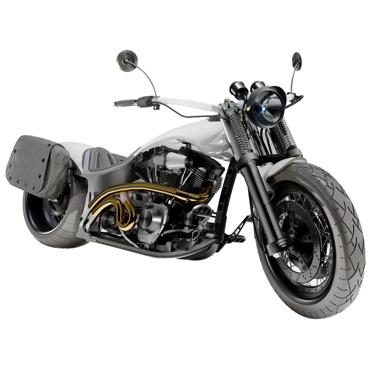 Custom Chopper Motorcycle 3D Model .c4d .max .obj .3ds .fbx .stl .blend 