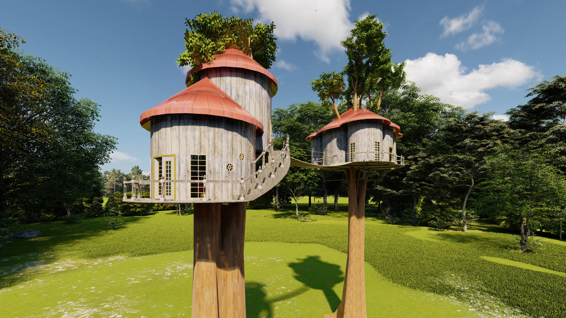Treehouse With Bridge 3D Model .c4d .max .obj .3ds .fbx .stl .blend 
