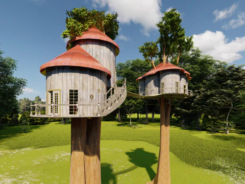 Treehouse With Bridge 3D Model