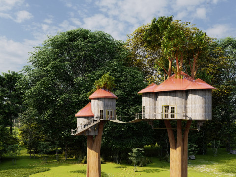 Treehouse With Bridge 3D Model