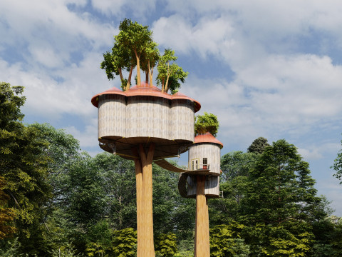 Treehouse With Bridge 3D Model