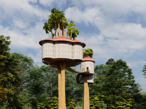 Treehouse With Bridge 3D Model