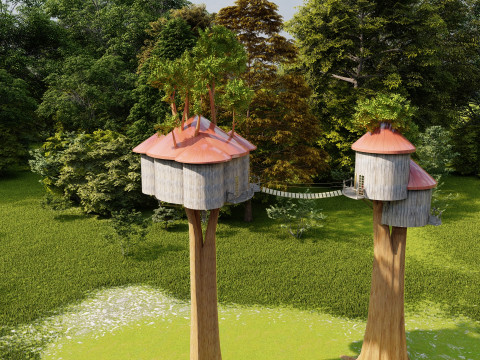 Treehouse With Bridge 3D Model